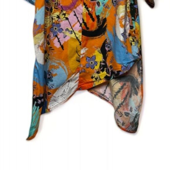 158C Asymmetrical Hem 3/4 Sleeve Abstract and Floral Print Tunic XL - Picture 10 of 14